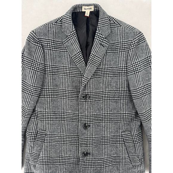 Nordstrom Open Edit Mens Glen Plaid Coat Black White Check Overcoat Large NWOT - Picture 4 of 11